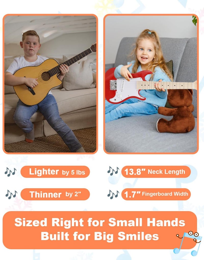 RVONE Kids Electric Guitar Beginner Kit 30 Inch, Mini ST Style Electric Guitar for Boys Girls with Amp 5W, Gig Bag, Tuner, Strap, Cable, Picks, Extra Strings, RST-70 Red - Image 2